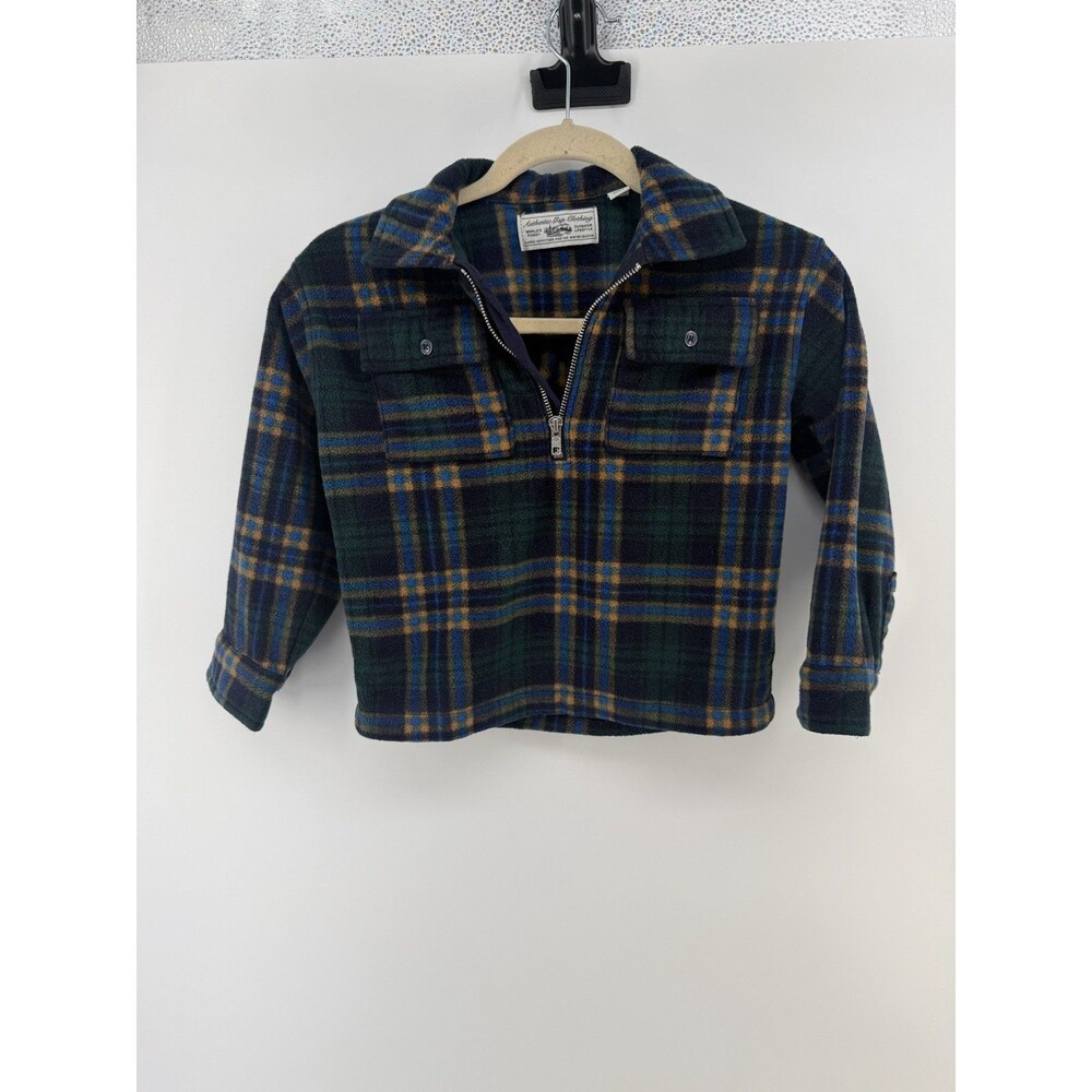 Authentic GAP Fleece Plaid Quarter Zip Sweater Jacket Green Navy Size Small